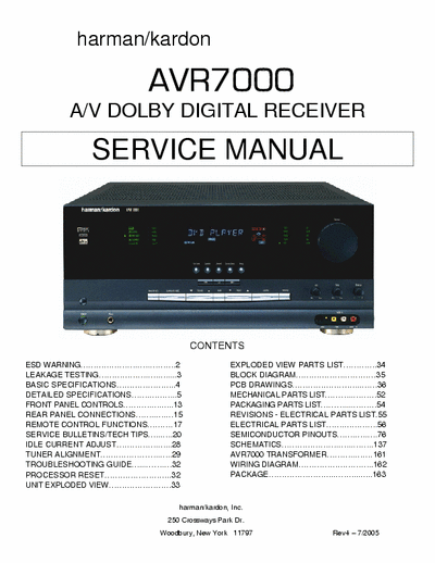 Harman Kardon AVR 7000 Service Manual